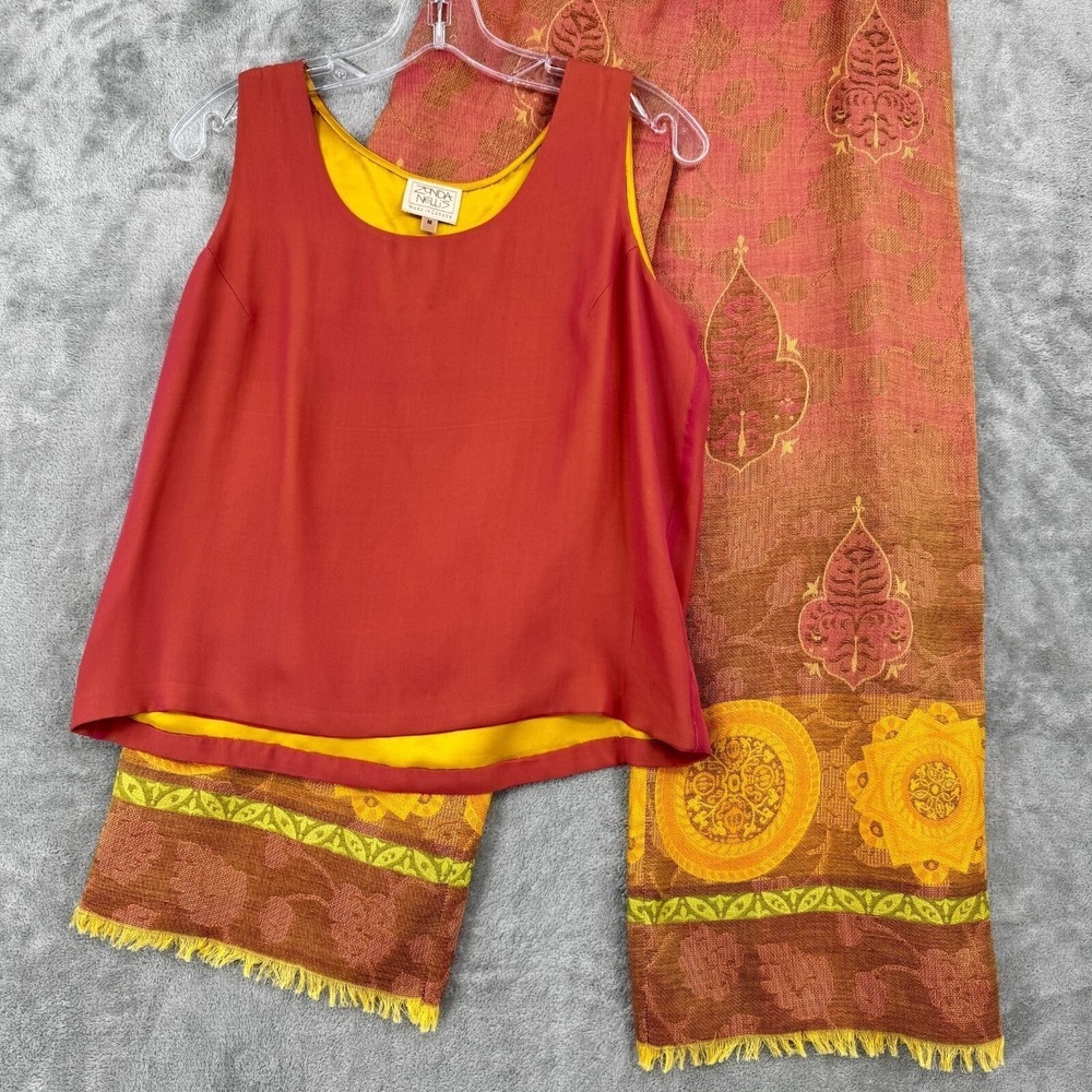 Zonda Nellis Pant Set Womens Medium Silk Fringe Boho‎ Hippie Relaxed Lagenlook